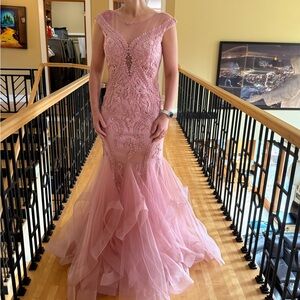 Camille La Vie Blush Lace Prom Dress